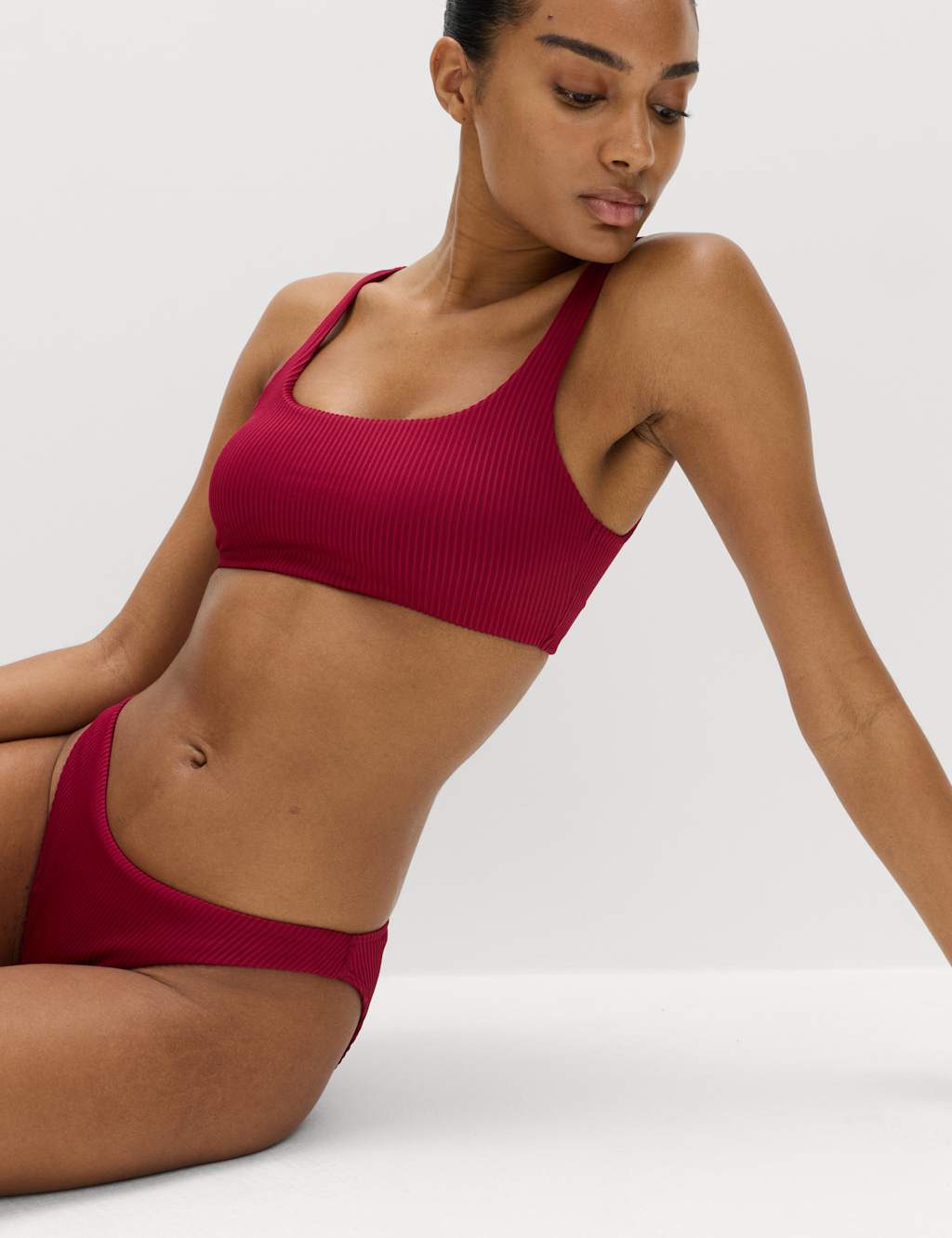 M&S Women's Ribbed Scoop Neck Bikini Top - 8 - Raspberry