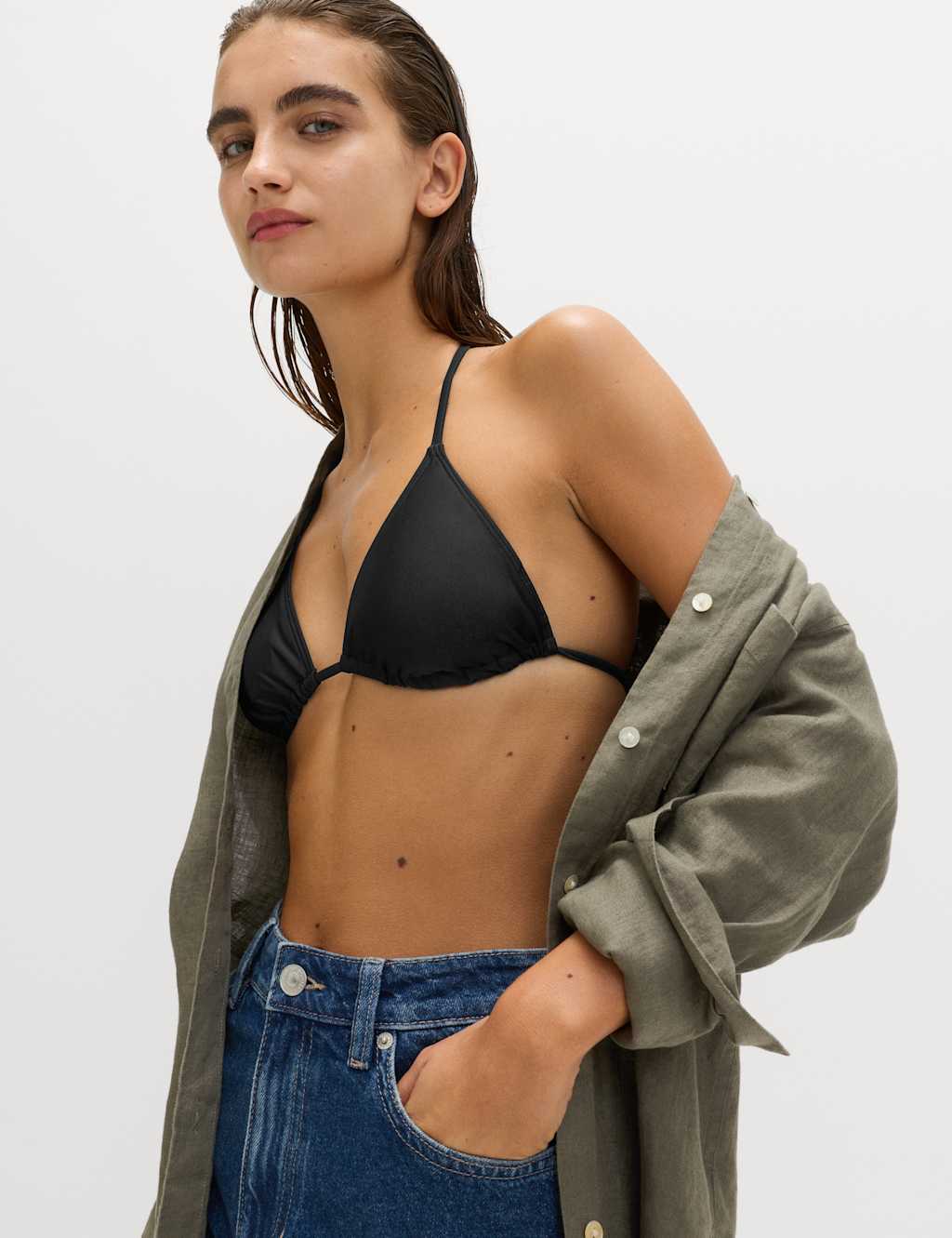 M&S Women's Padded Halterneck Triangle Bikini Top - 14 - Black