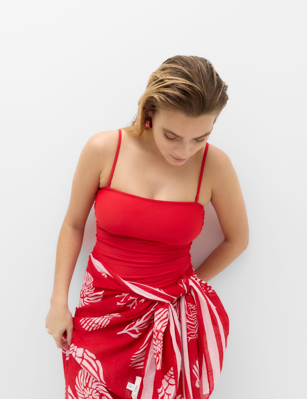 M&S Women's Bandeau Tankini Top - 14 - Lacquer Red