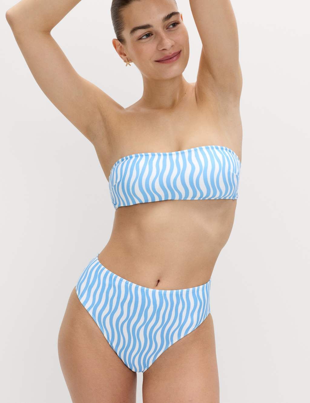 M&S Women's Printed Bandeau Bikini Top - 6 - Blue Mix