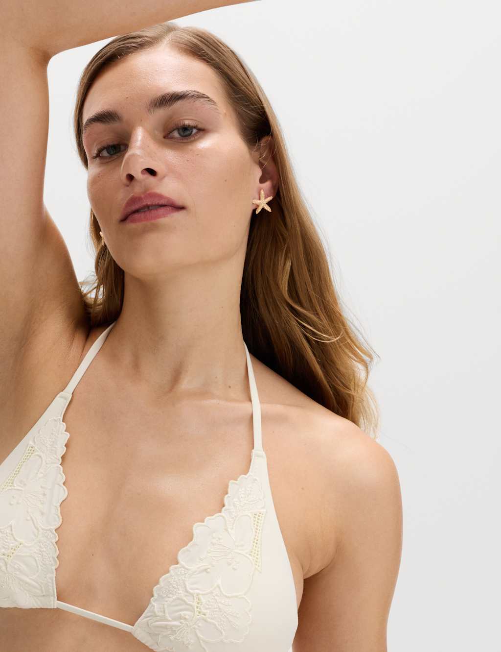 M&S Women's Floral Triangle Bikini Top - 12 - Ivory