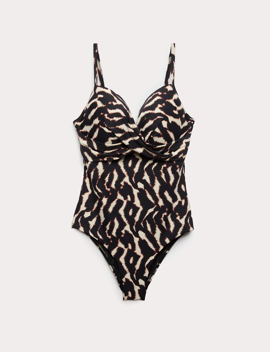 M&S Women's Tummy Control Wired Twist Front Plunge Swimsuit (D-F) - 34D - Brown Mix