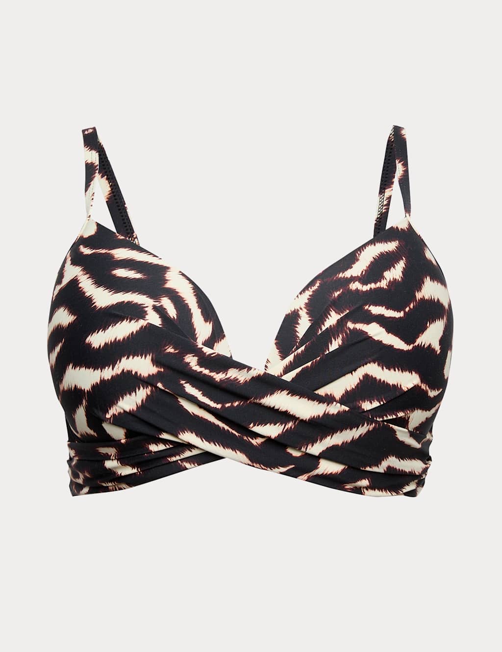 M&S Women's Printed Underwired Plunge Bikini Top (D-G) - 38F - Brown Mix