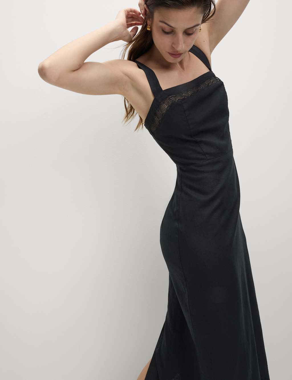 Linen Rich Square Neck Midi Shift Dress