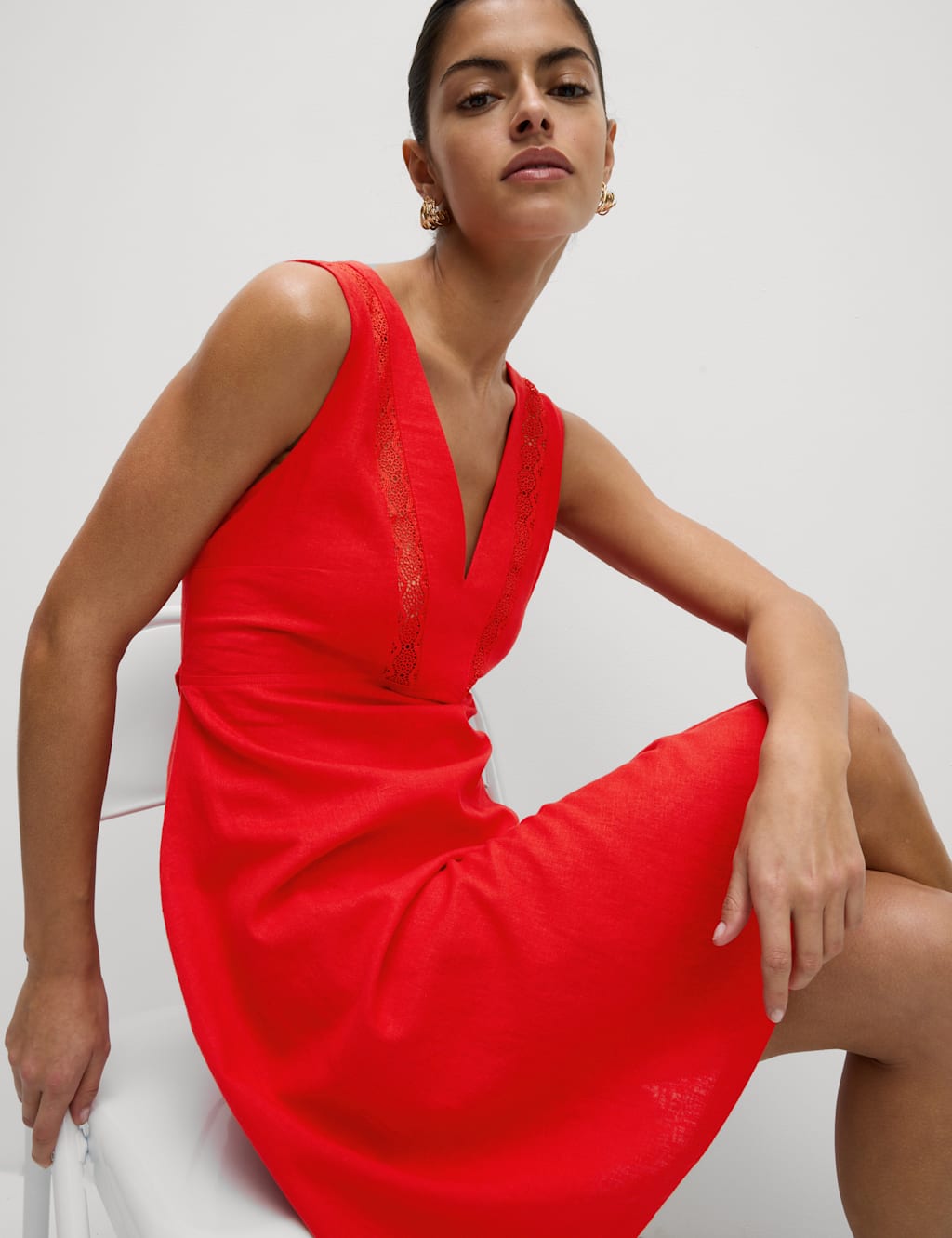 Linen Rich V-Neck Mini Shift Dress