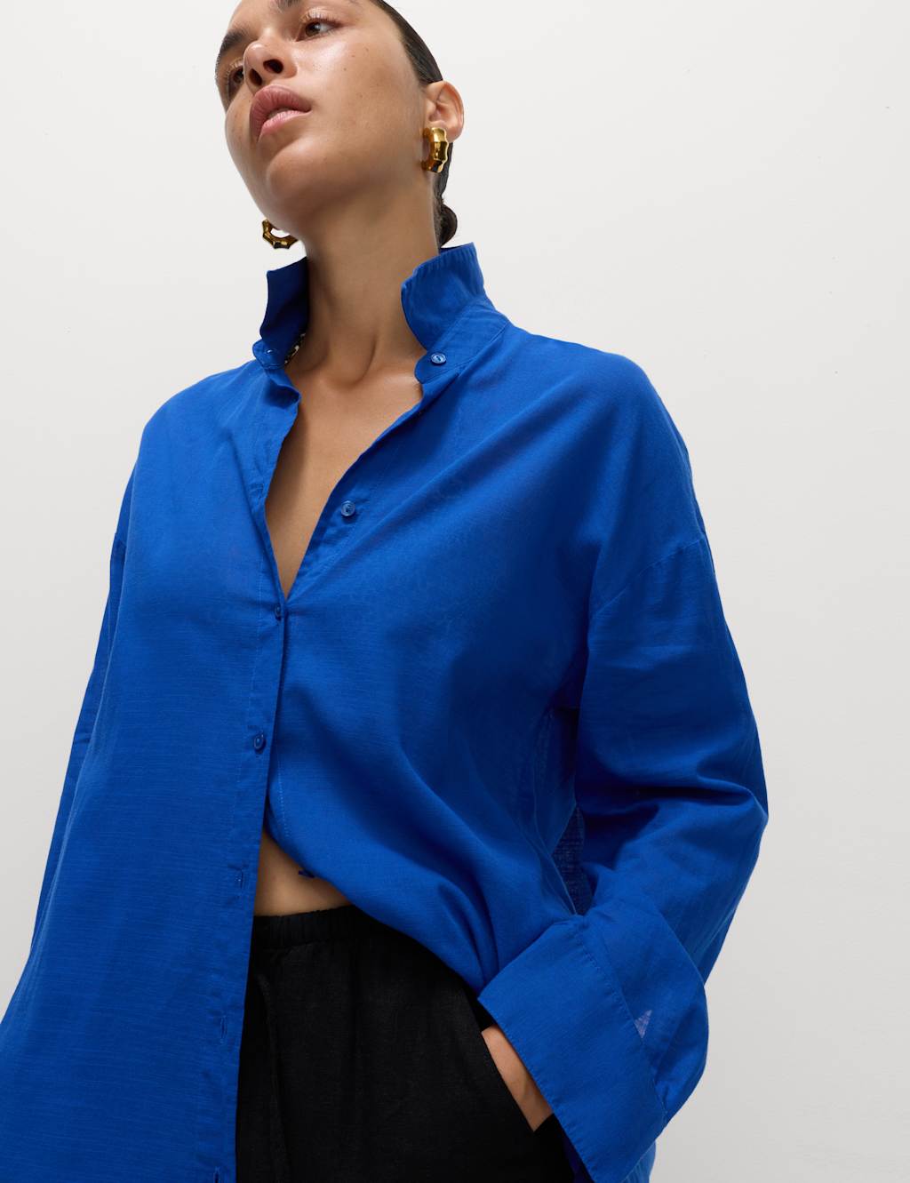 M&S Pure Cotton Collared Beach Shirt Cobalt