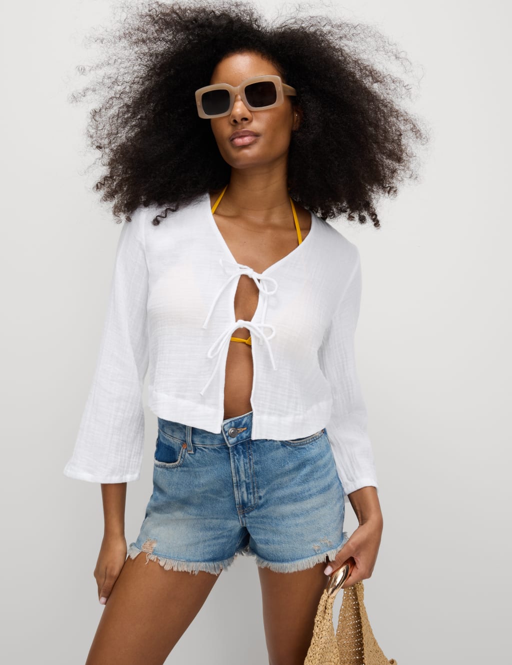 Pure Cotton V-Neck Tie Front Beach Top