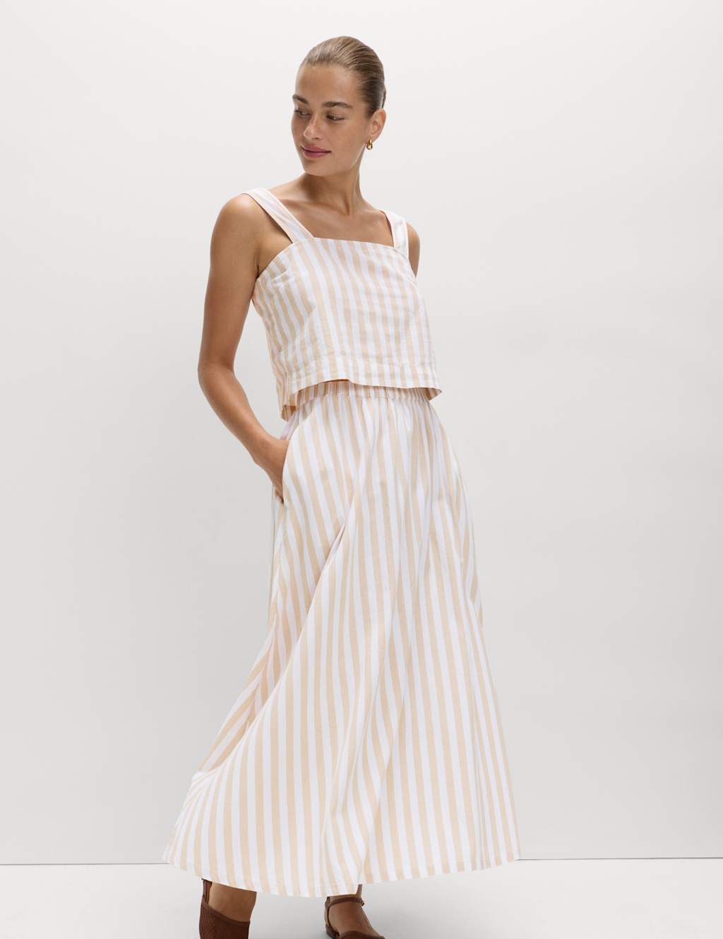 M&S Printed Midaxi Beach Skirt with Linen Natural Mix