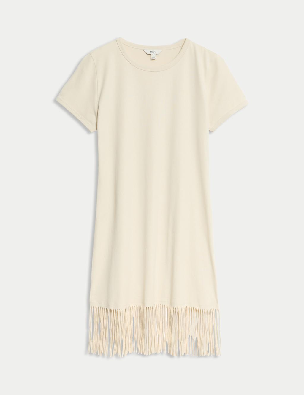 Jersey Fringed Knee Length T-Shirt Dress