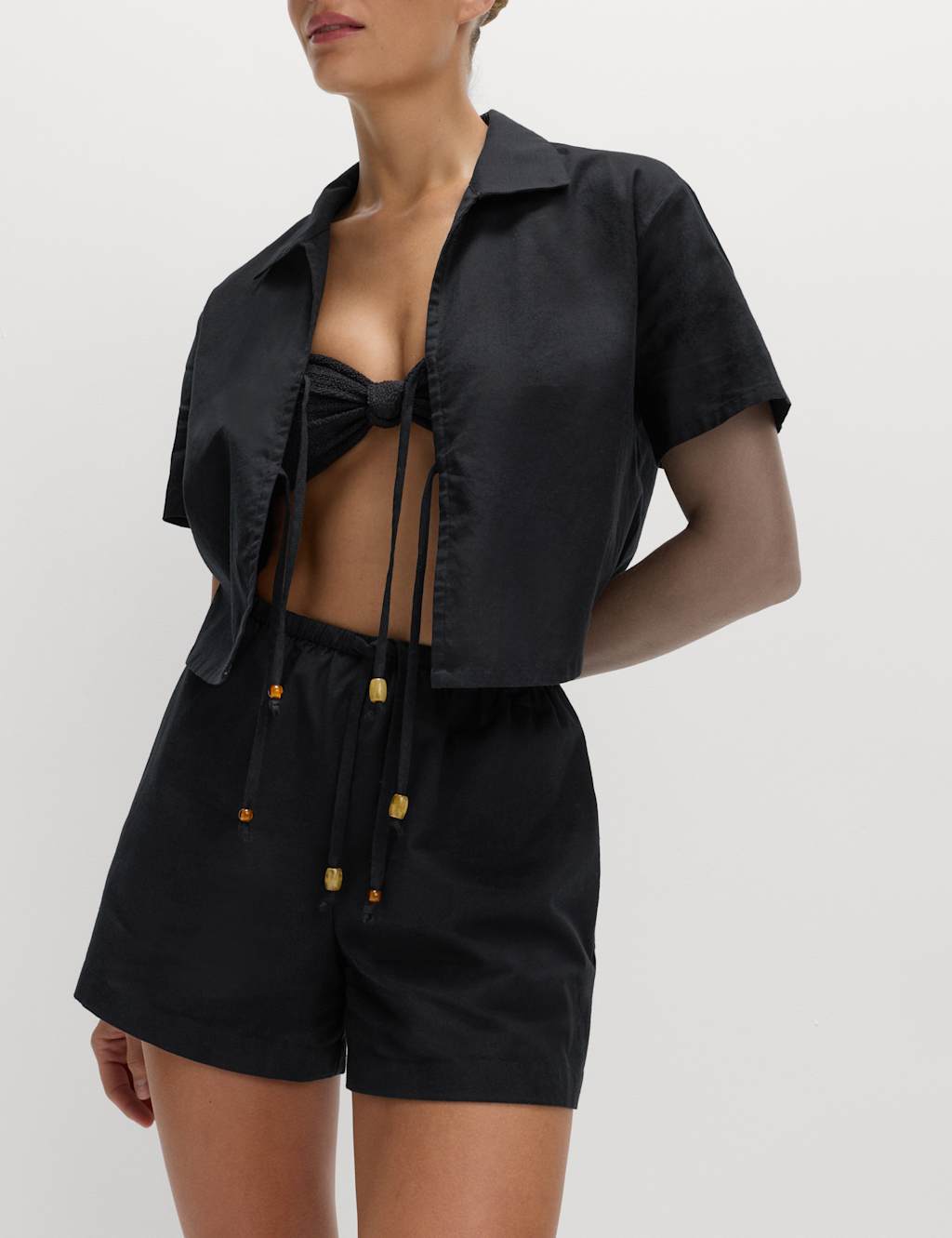 M&S Cotton Rich Beaded Beach Shorts Black