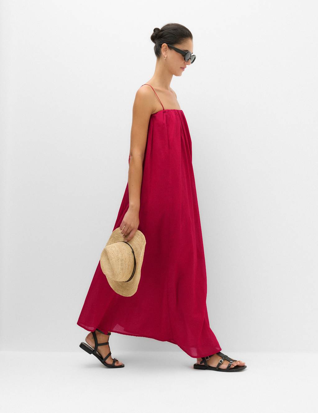 M&S Women's Pure Cotton Volume Bandeau Maxi Beach Dress - 6 - Dark Red