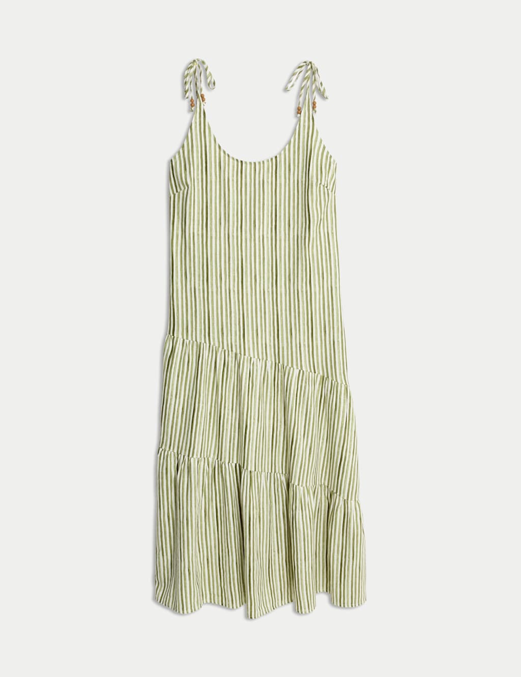 Linen Rich Tie Shoulder Midi Swing Dress