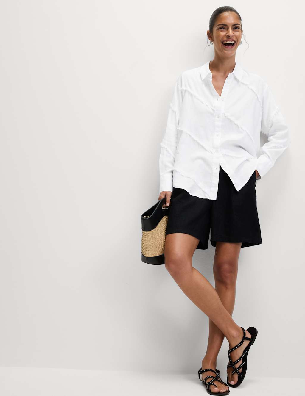 M&S Linen Rich Relaxed Raw Edge Shirt White