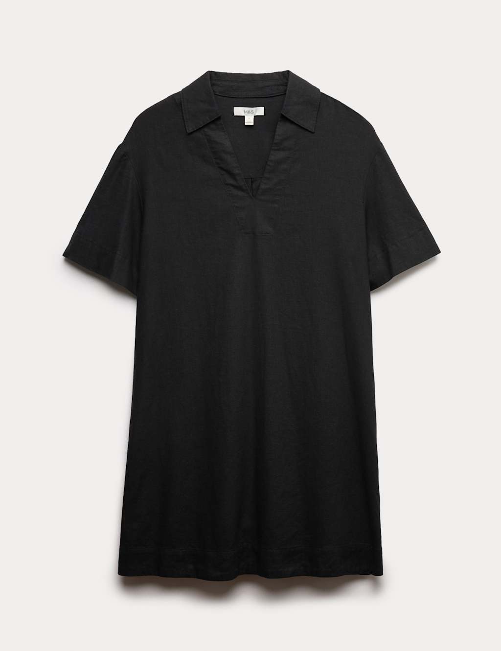 M&S Linen Rich Collared Mini Shift Dress Black