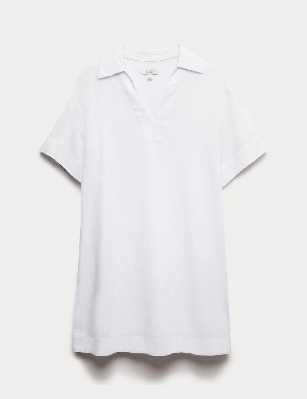 M&S Linen Rich Collared Mini Shift Dress White