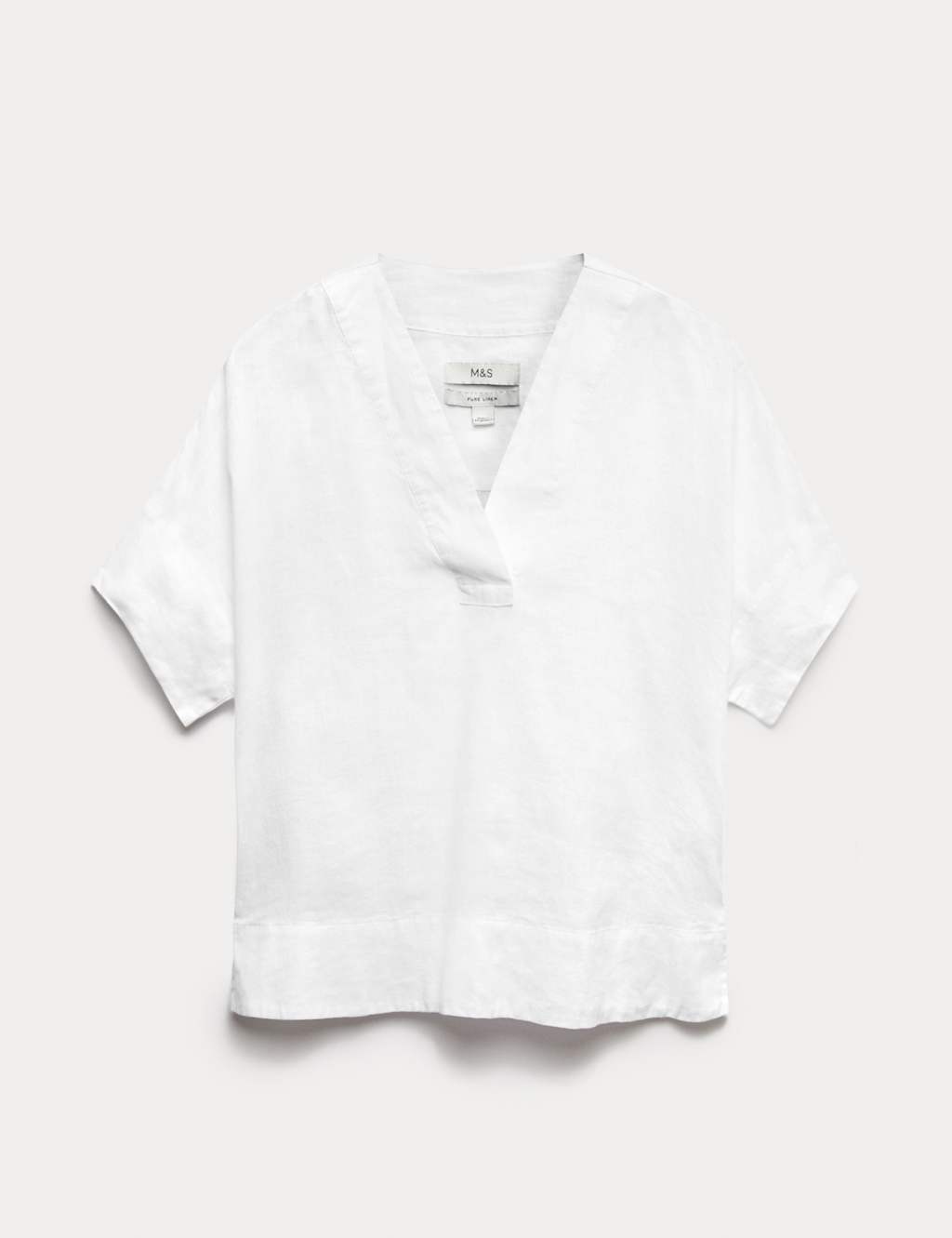 M&S Pure Linen V-Neck Popover Top White