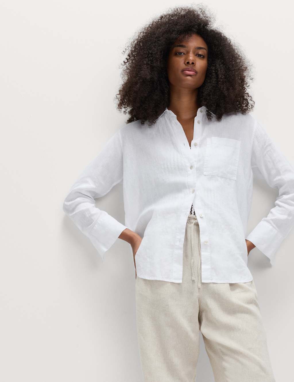 M&S Women's Pure Linen Shirt - 16 - White