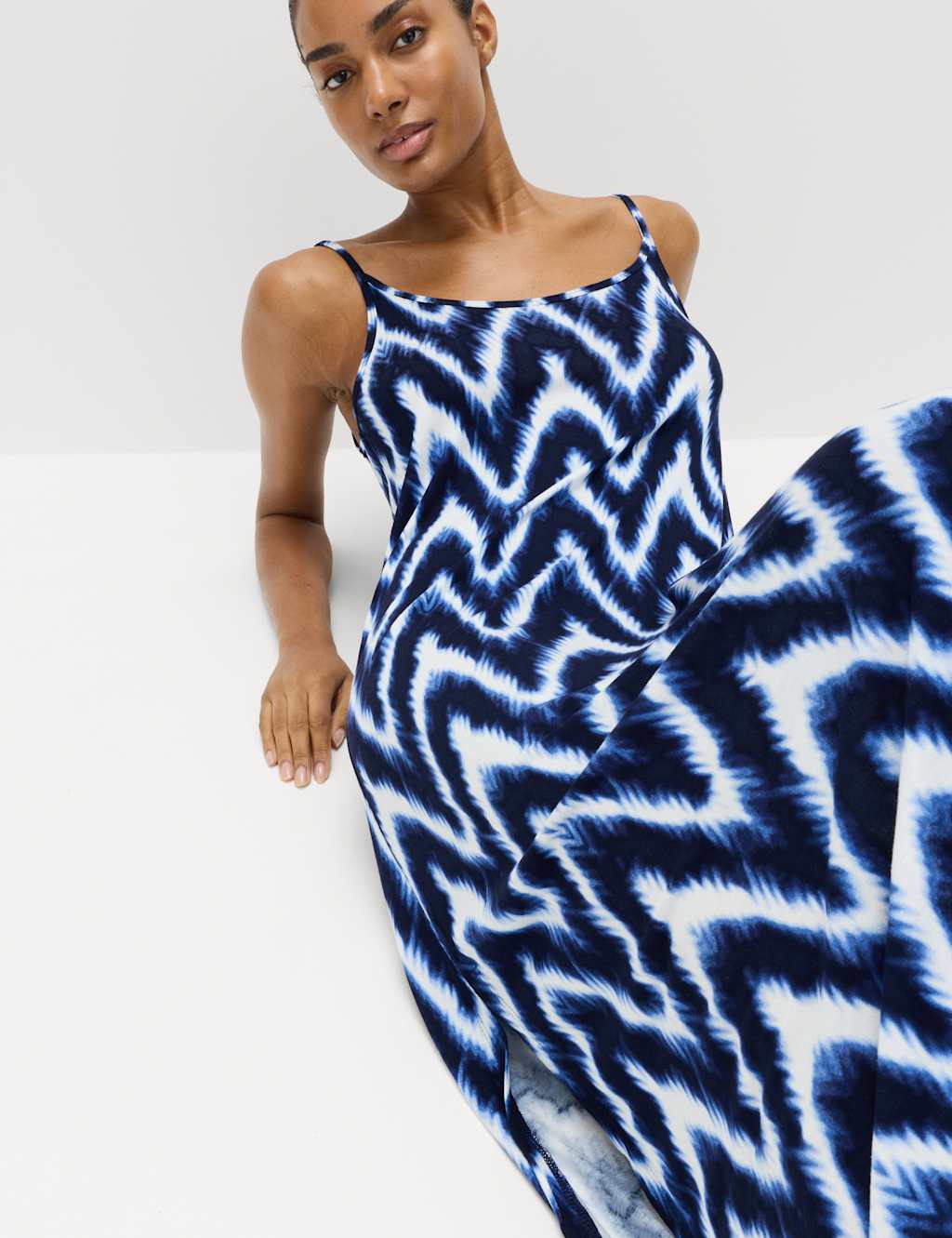 M&S Women's Printed Jersey Midaxi Beach Dress - 8 - Blue Mix