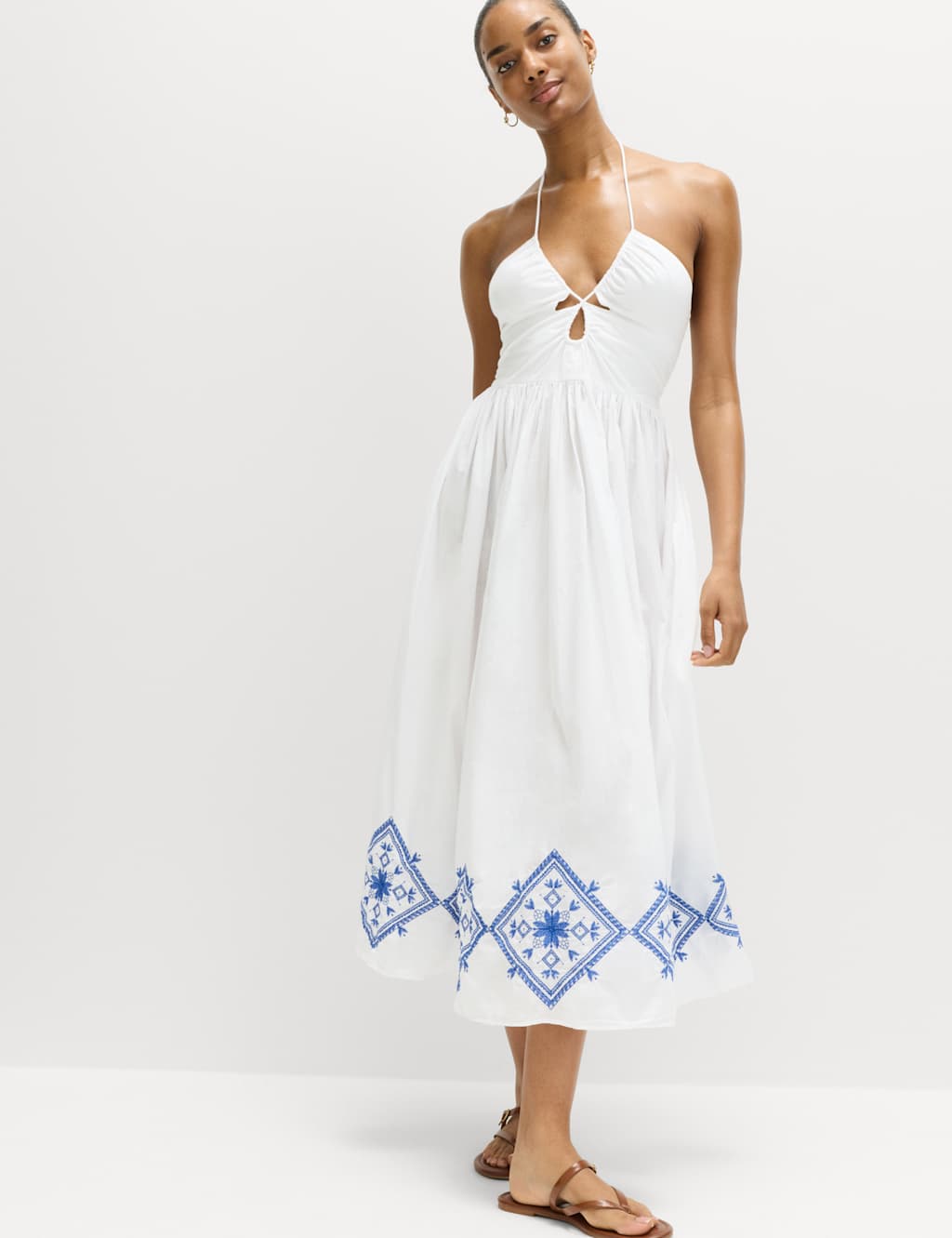 M&S Women's Cutout Embroidered Midaxi Beach Dress - 6 - White Mix