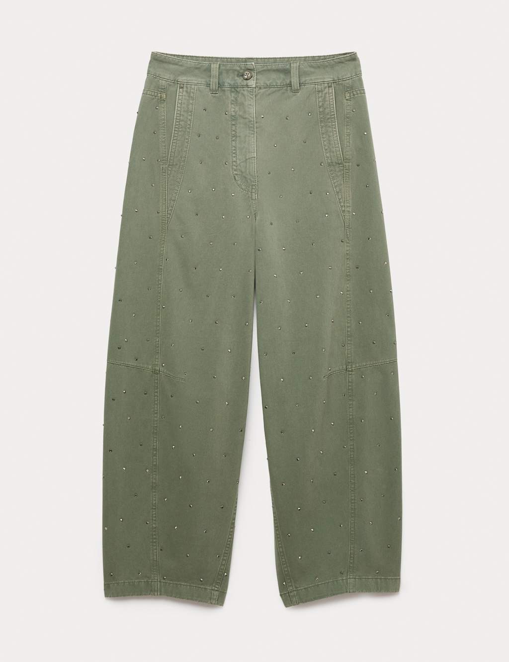 Per Una Pure Cotton Twill Studded Barrel Trousers Dark Khaki