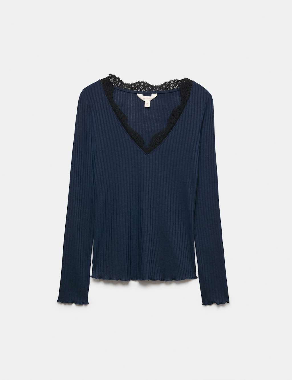 Per Una Women's Lace Trim Pointelle Long Sleeve Top - 16 - Navy