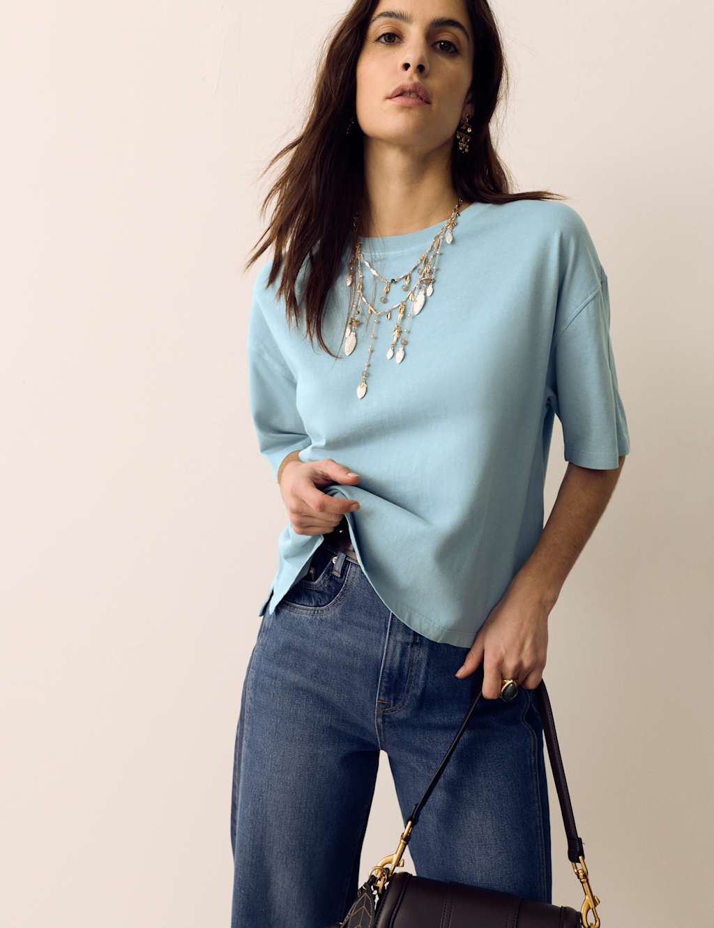 Per Una Women's Pure Cotton Short Sleeve Boxy T-Shirt - 12 - Dusted Aqua