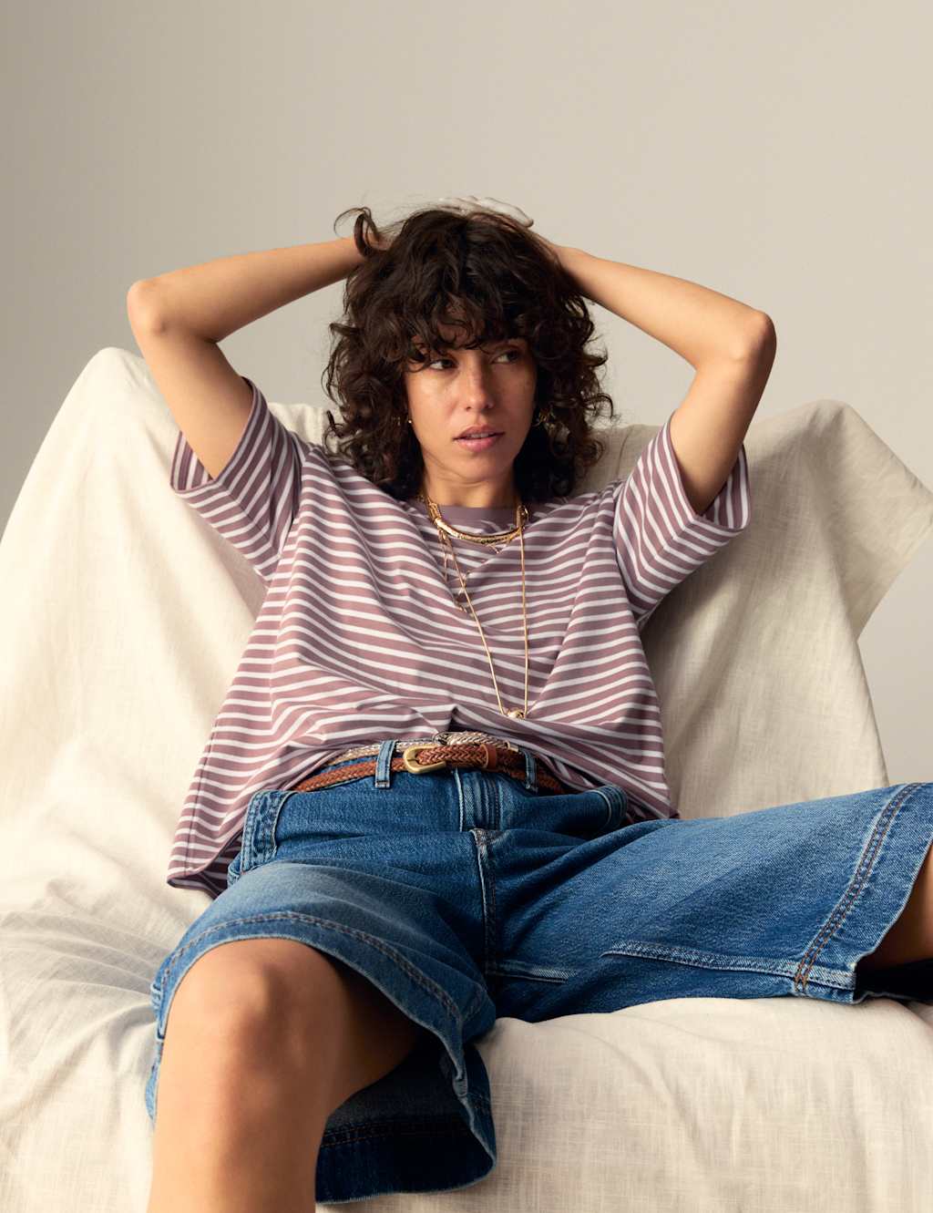 Pure Cotton Striped Oversized Boxy T-Shirt