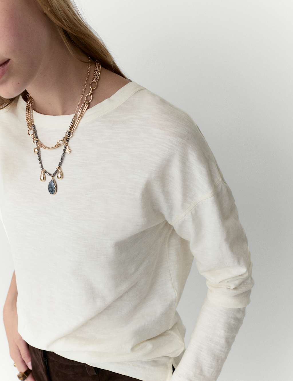 Per Una Pure Cotton Slub Top Light Cream