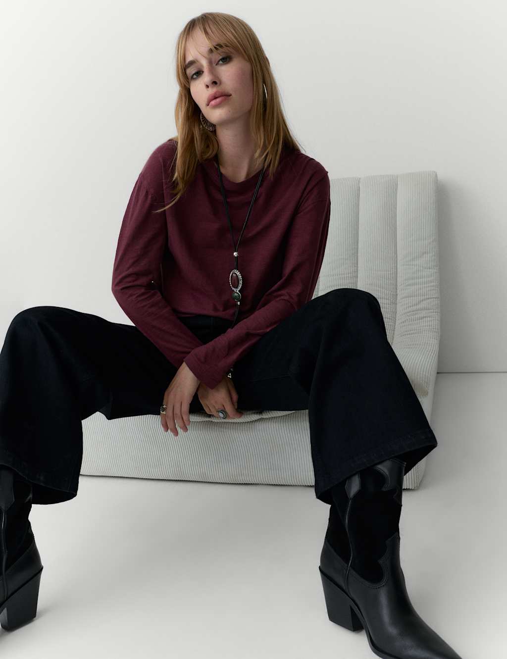 Per Una Pure Cotton Slub Top Burgundy