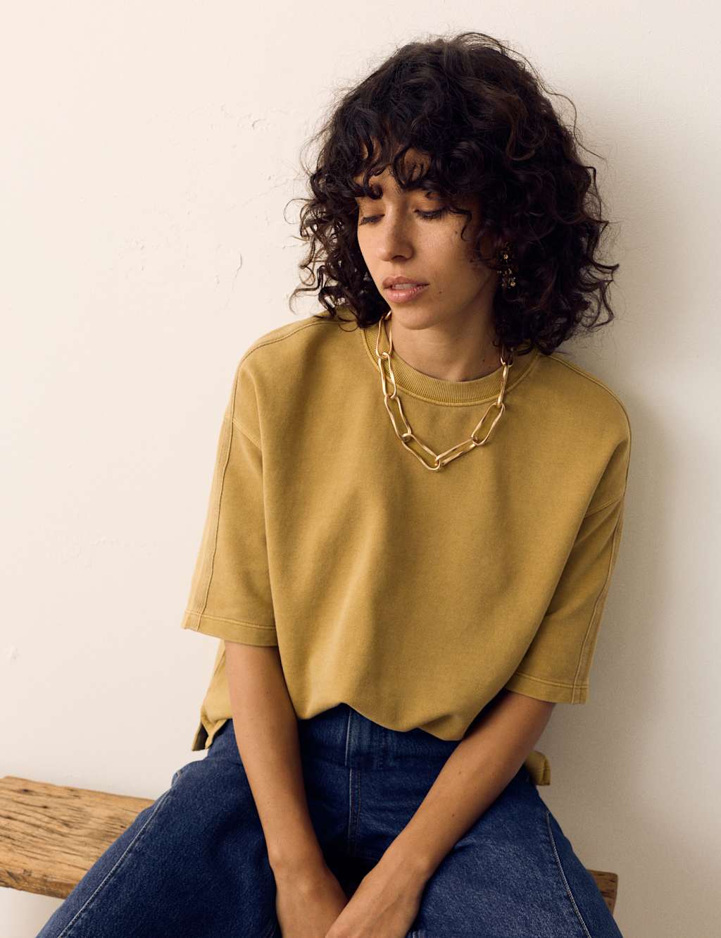 Per Una Women's Pure Cotton Crew Neck Boxy Sweatshirt - Large - Antique Gold