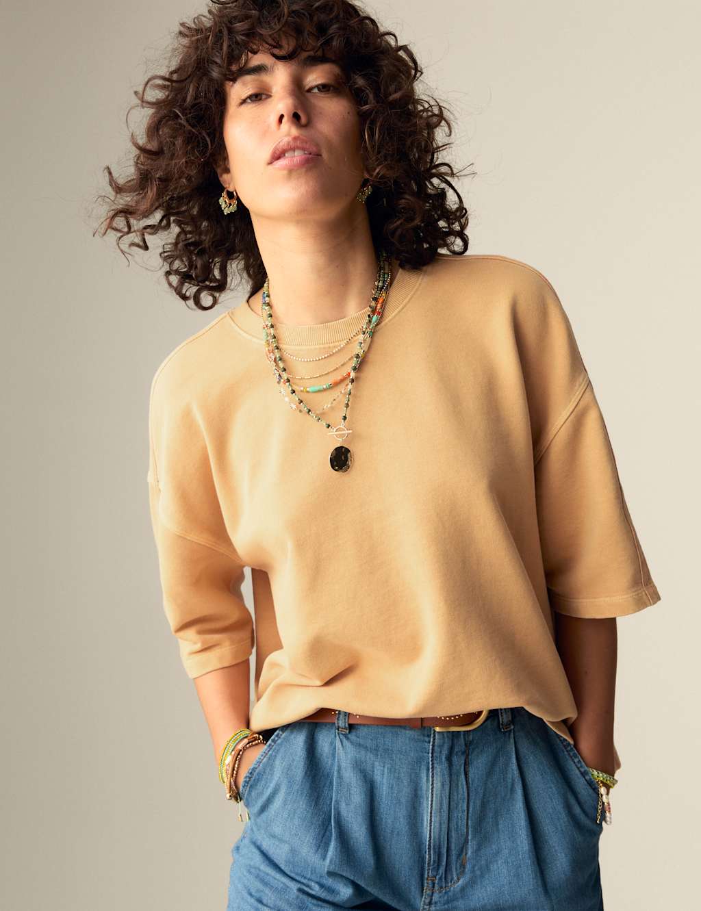 Pure Cotton Crew Neck Boxy Sweatshirt