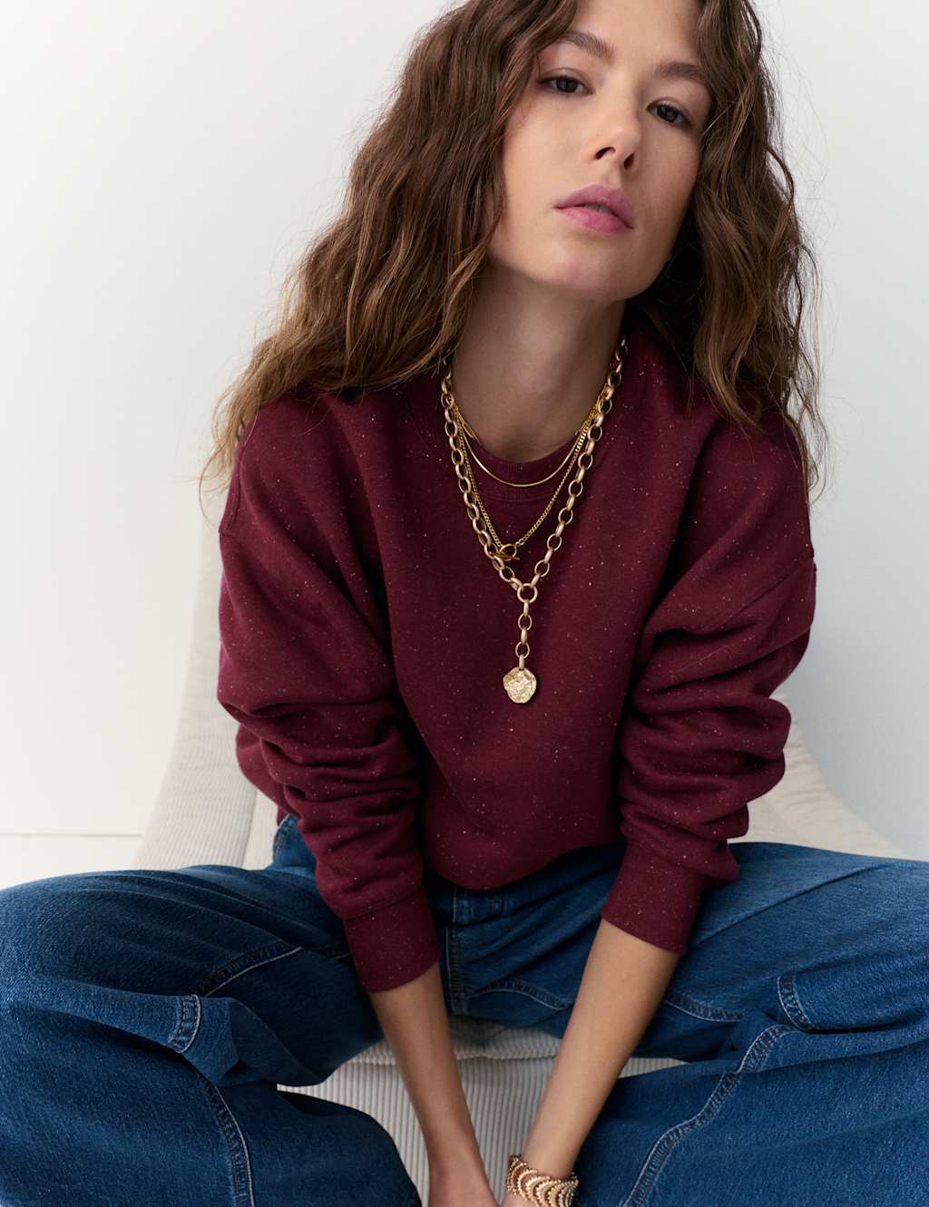 Per Una Cotton Rich Fleck Sweatshirt Dark Burgundy