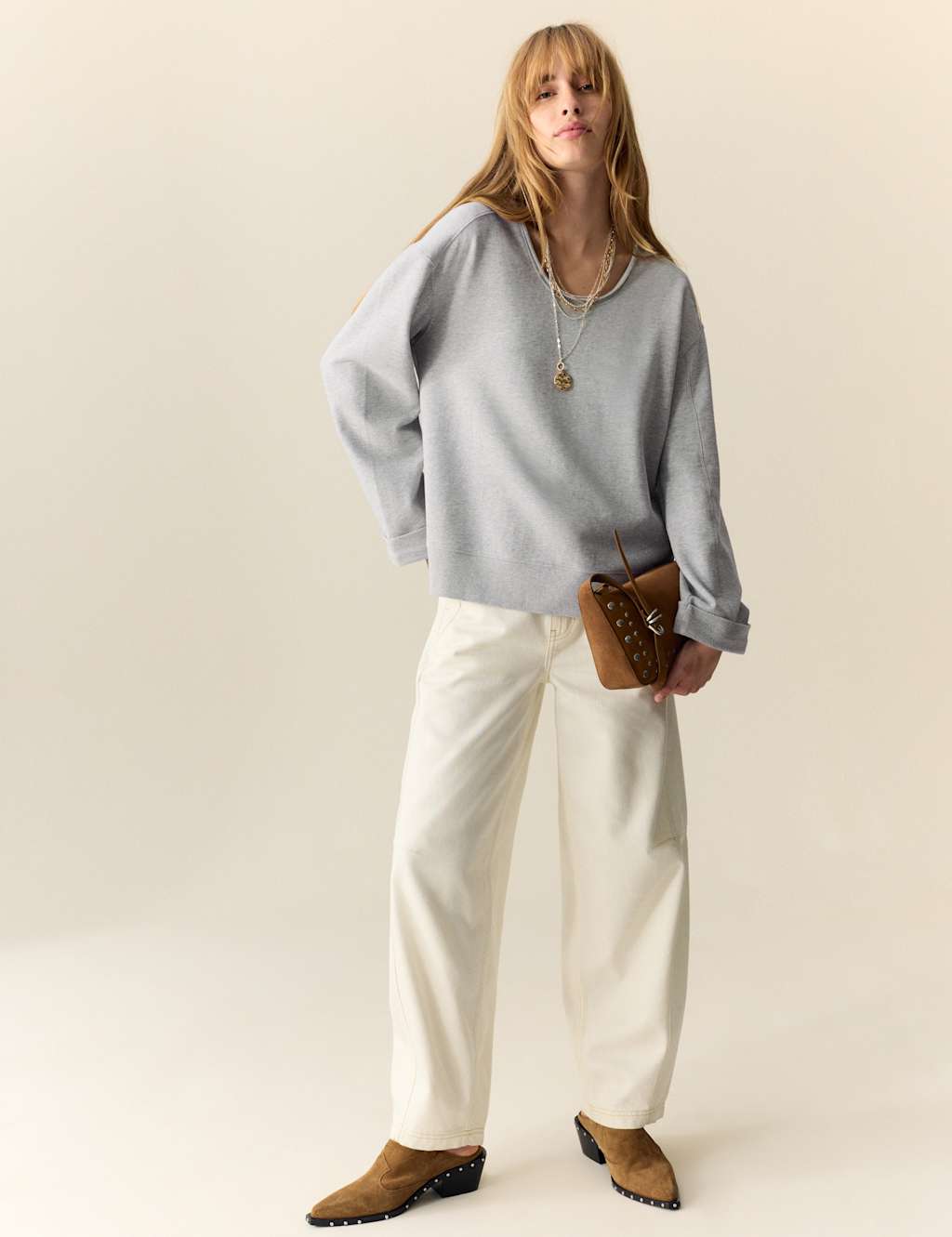 Per Una Pure Cotton Scoop Neck Sweatshirt Grey Marl