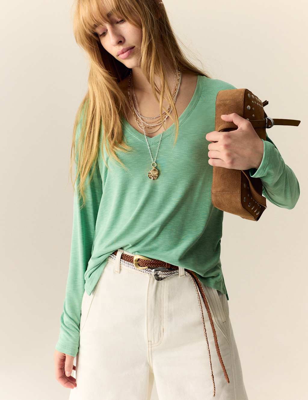 Per Una Modal Rich V-Neck Top Faded Green