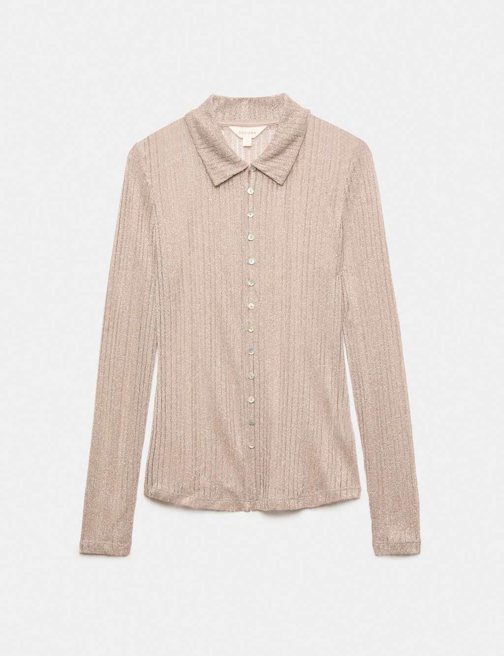 Per Una Women's Shimmer Knitted Long Sleeve Shirt - 14 - Sandstone