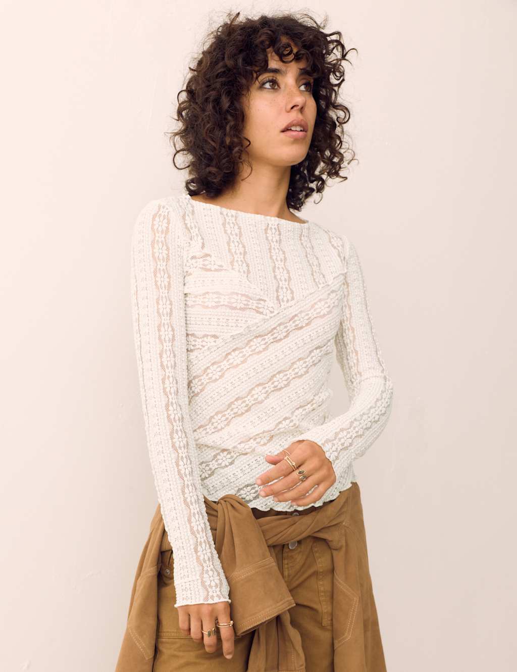 Per Una Women's Jersey Floral Lace Top - 14 - Cream