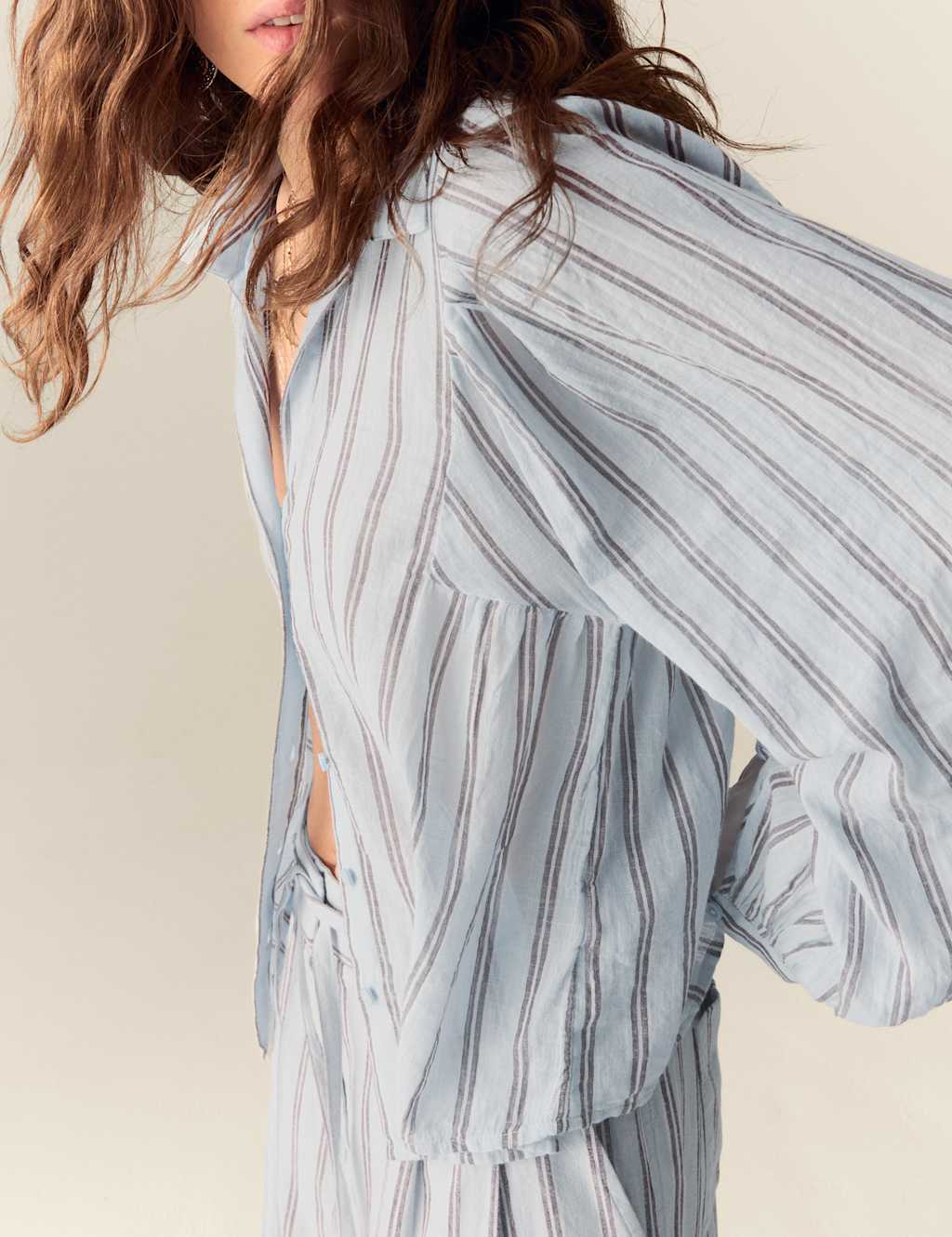 Pure Cotton Striped Ruffle Shirt
