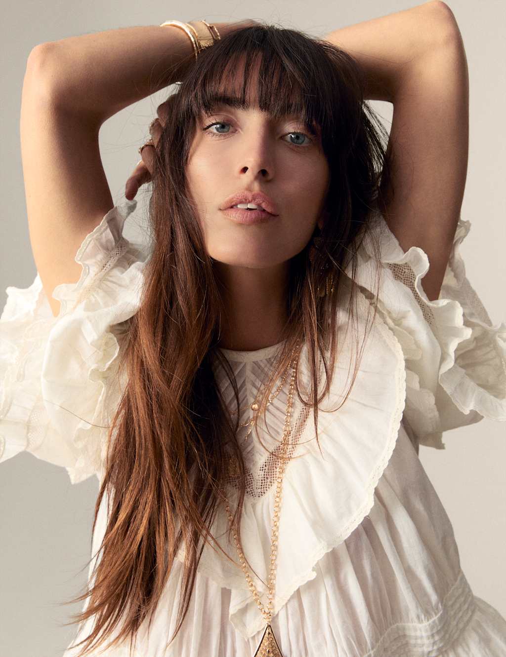 Pure Cotton Round Neck Ruffle Blouse