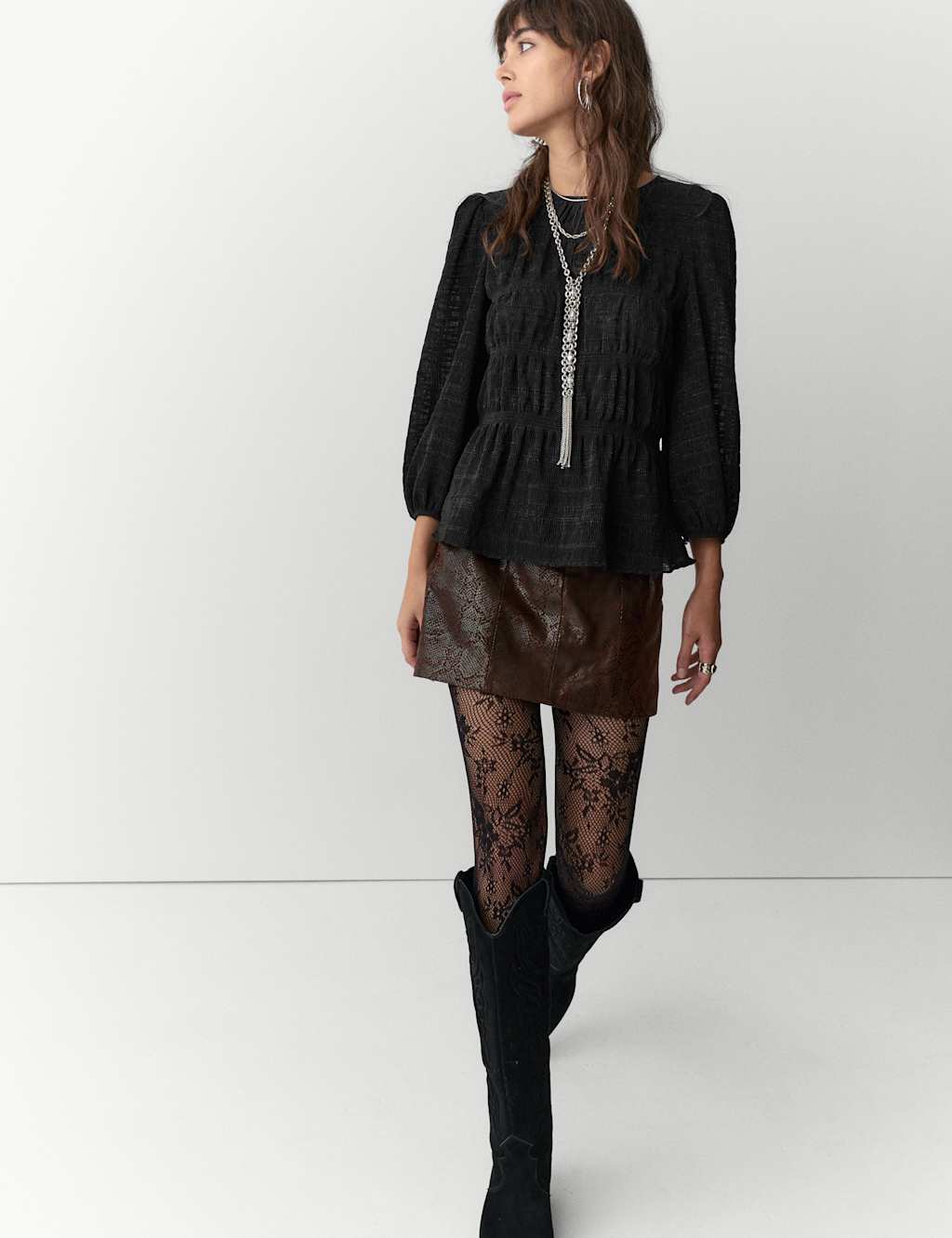 Per Una Crinkle Metallic Shirred Blouse Black