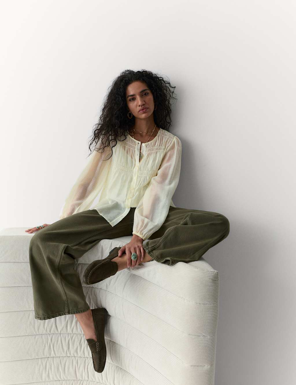 Per Una Women's Lyocell Rich Pintuck Textured Blouse - 18 - Ecru