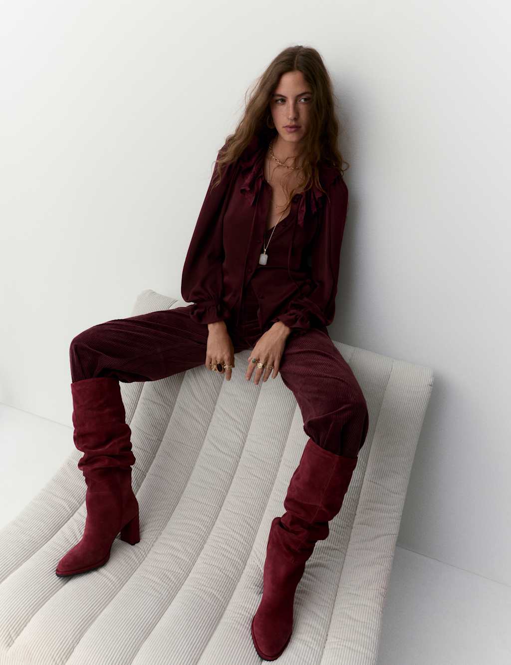 Per Una Satin Peter Pan Collar Tie Detail Blouse Dark Burgundy