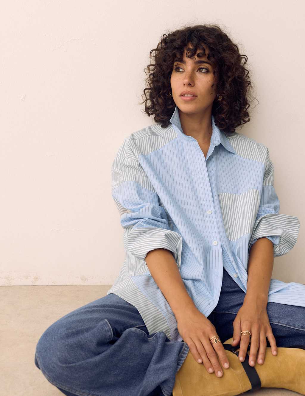 Per Una Women's Pure Cotton Striped Oversized Shirt - 8 - Blue Mix