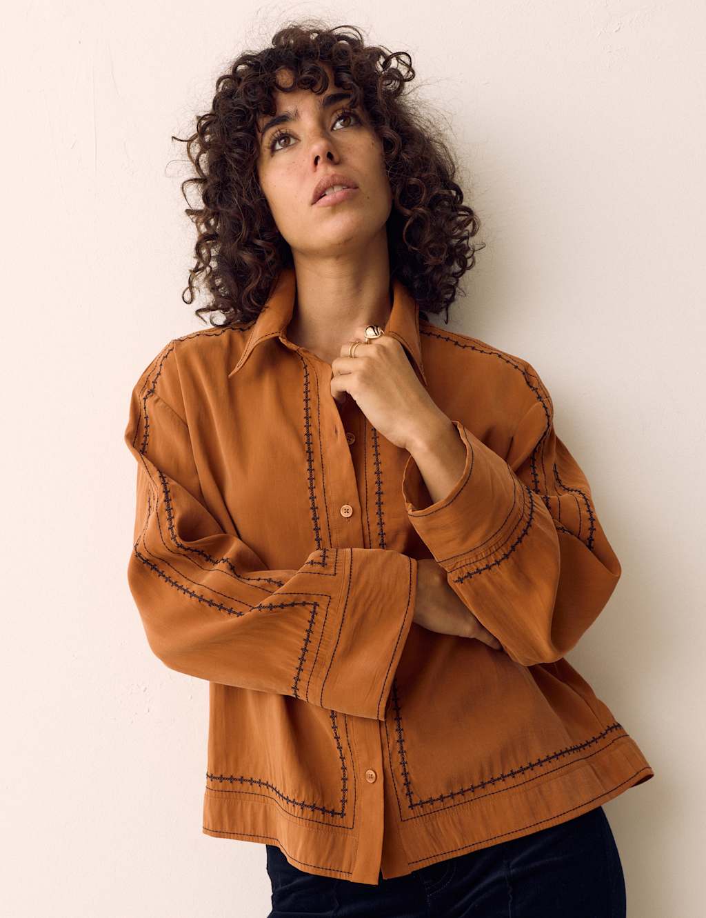 Per Una Women's Modal Rich Embroidered Shirt - 14 - Burnished Copper
