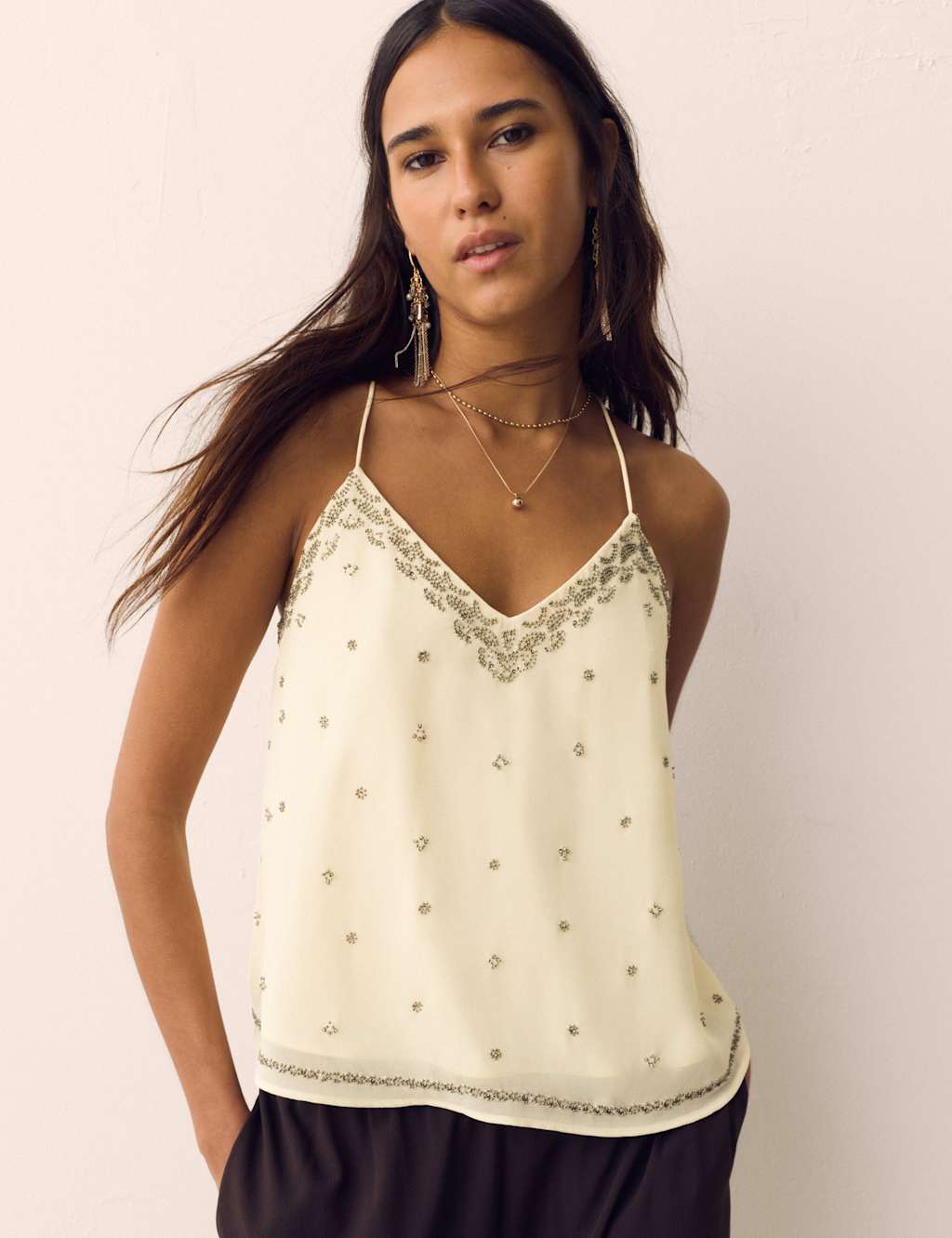 Per Una Women's Embellished V-Neck Cami Top - 14 - Ecru Mix