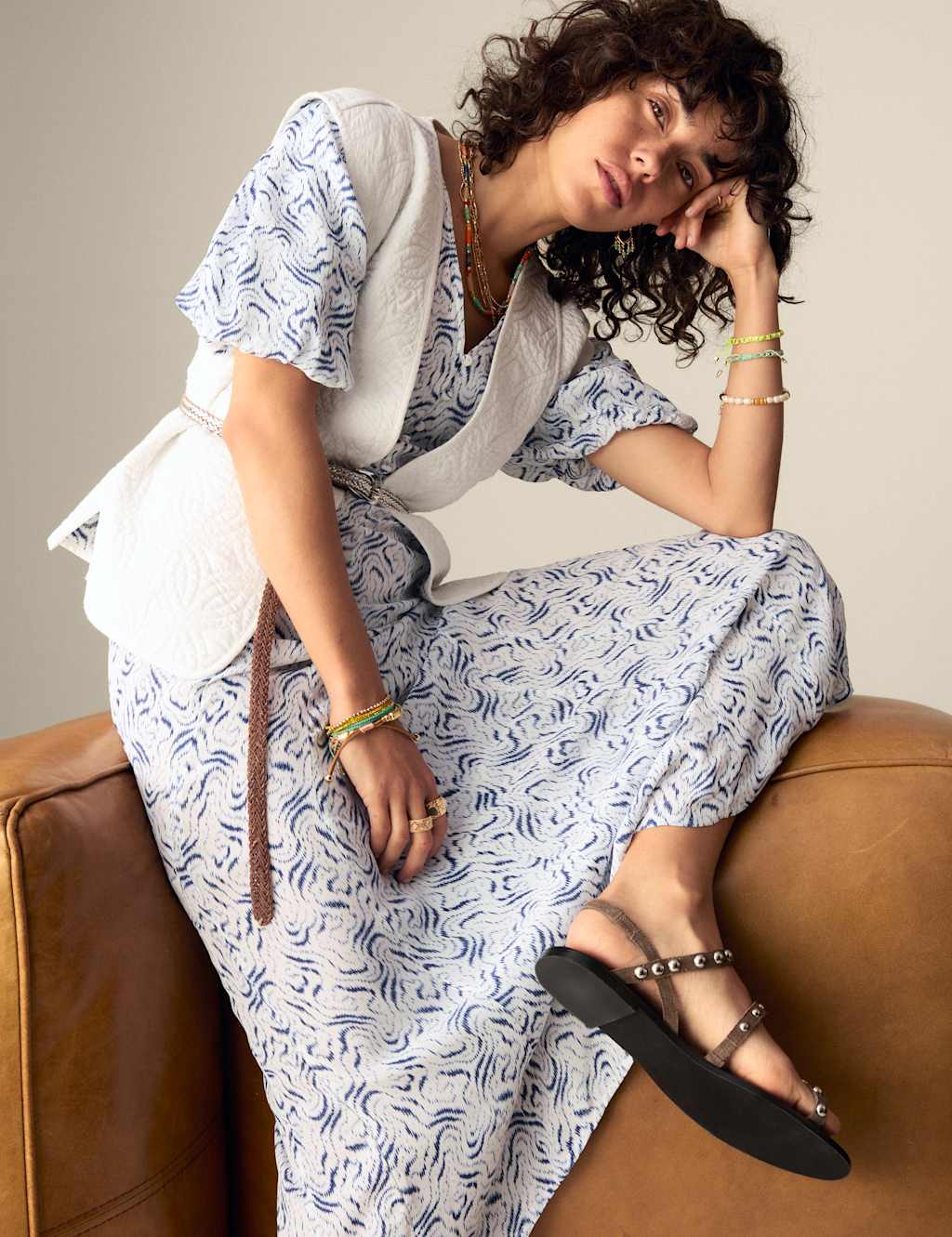 Printed V-Neck Midi Tea Dress