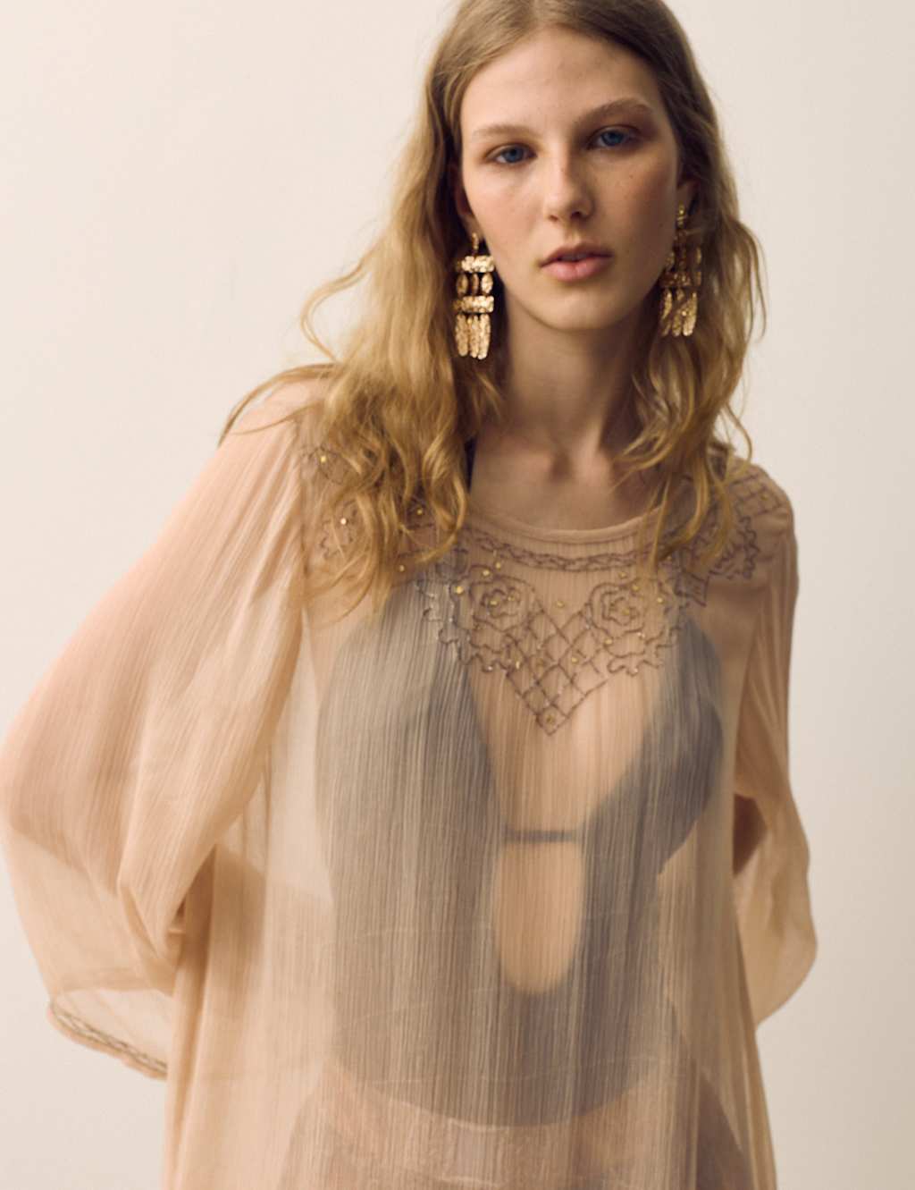 Per Una Women's Cupro Beaded Flute Sleeves Tunic - 8 - Blush Pink