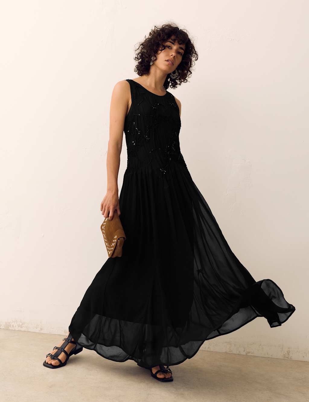 Per Una Women's Embellished Ruched Midi Dress - 14 - Black