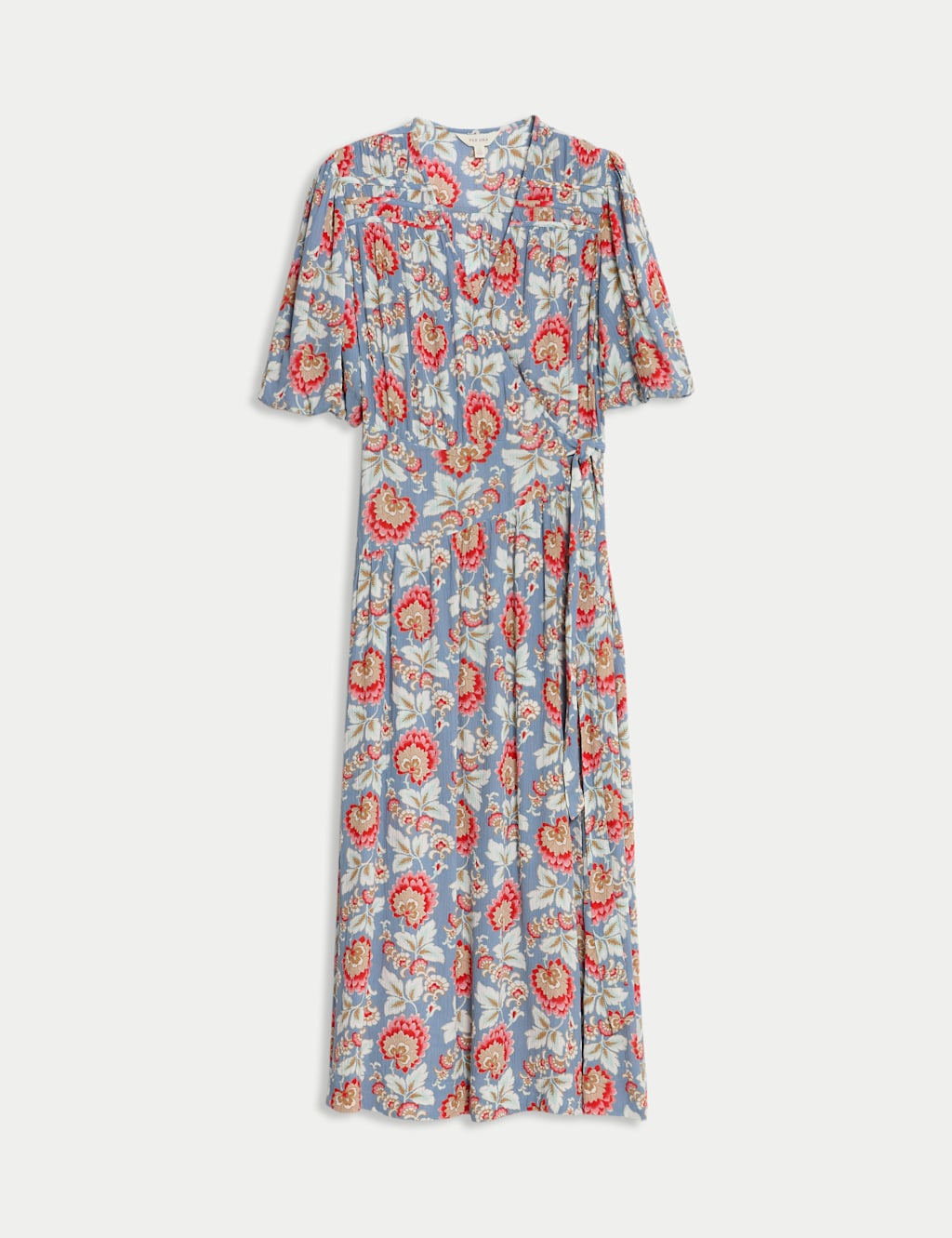 Floral V-Neck Gathered Midi Wrap Dress