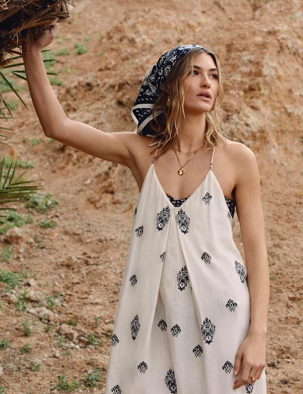 Per Una Women's Pure Cotton Printed Strappy Jumpsuit - 14 - Ecru Mix