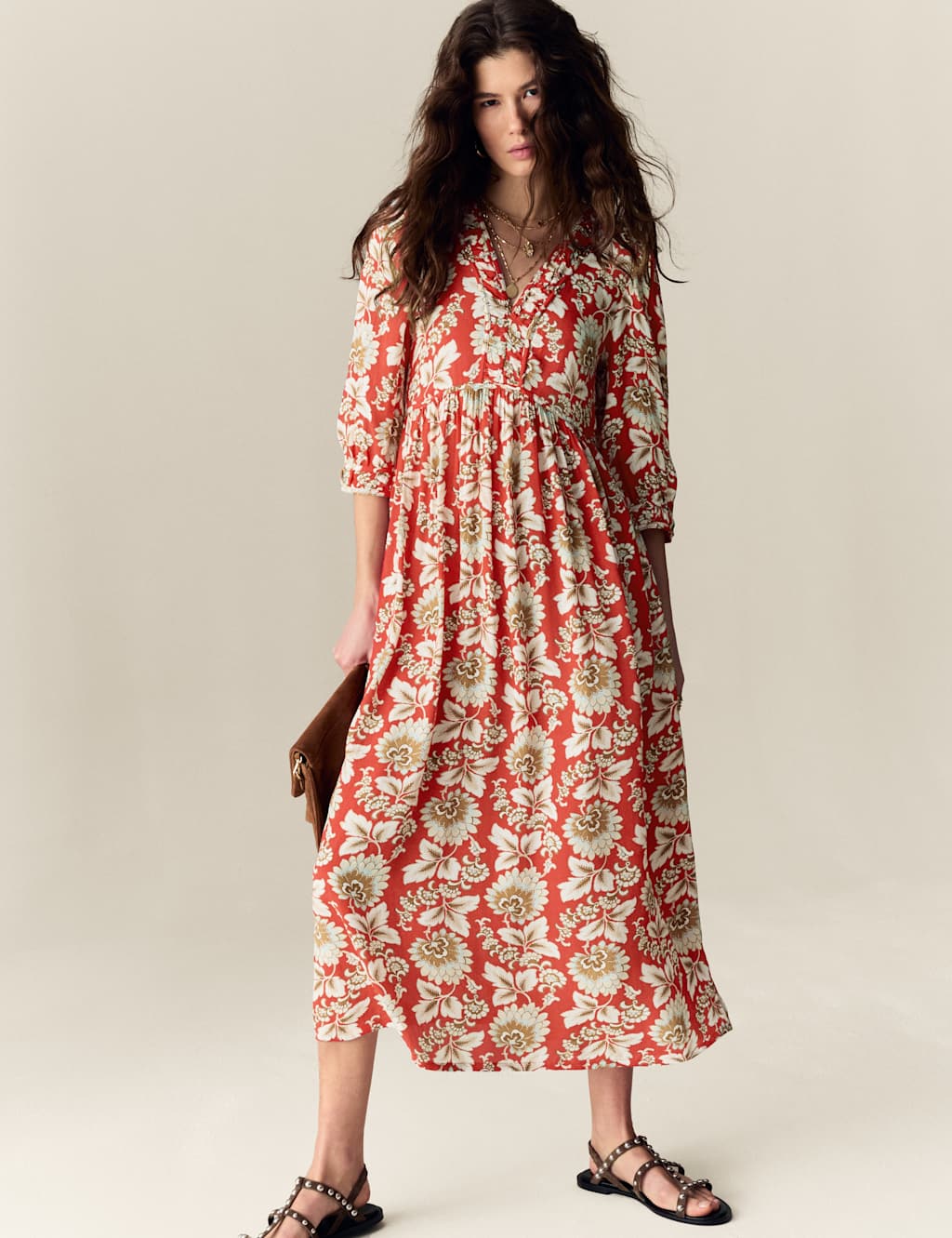 Floral V-Neck Midaxi Tea Dress